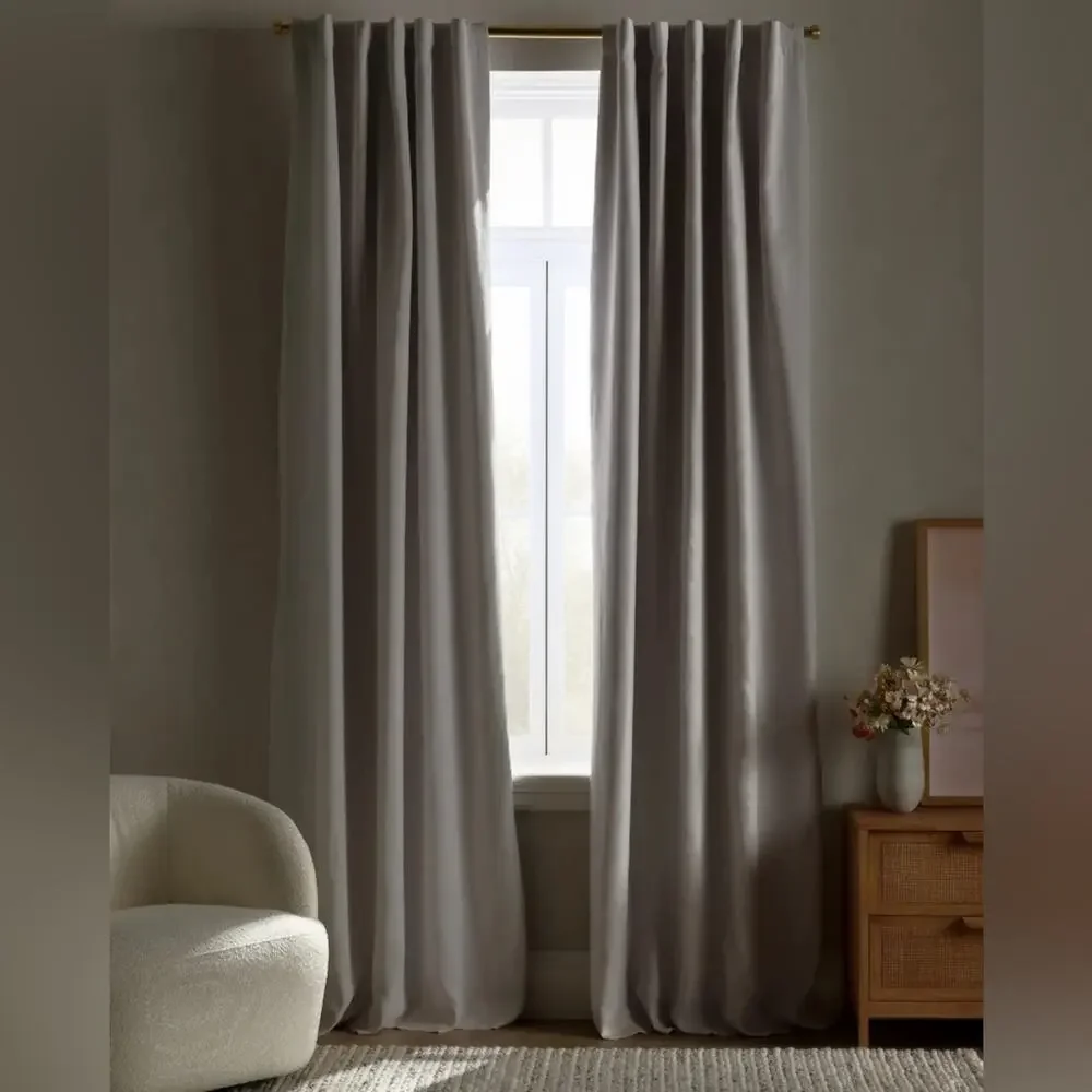Quince European Linen True Blackout Curtain Panel Cloud Grey Size 96x120